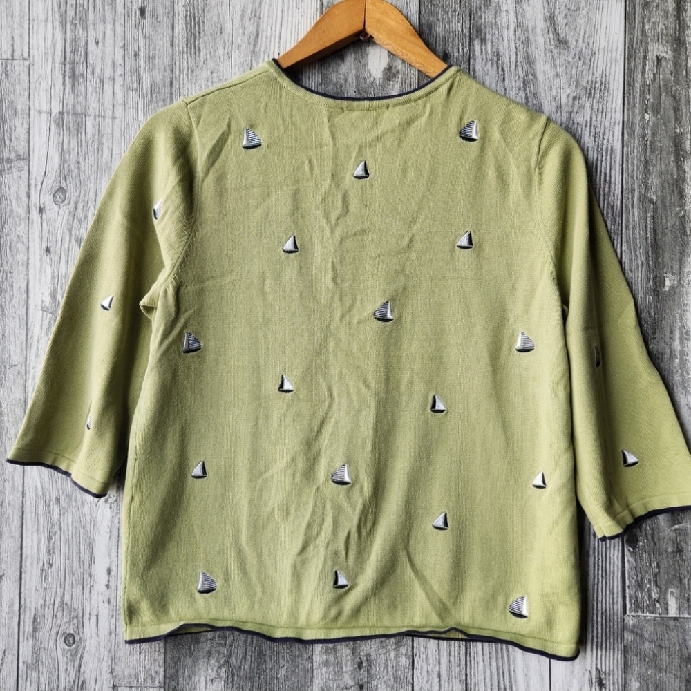 Christopher & Banks Green Embroidered Nautical Sailboat Cardigan Medium - Picture 5 of 6